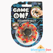 Spyder bot toy in packaging with 'Game On!' text and Divergent Den branding.