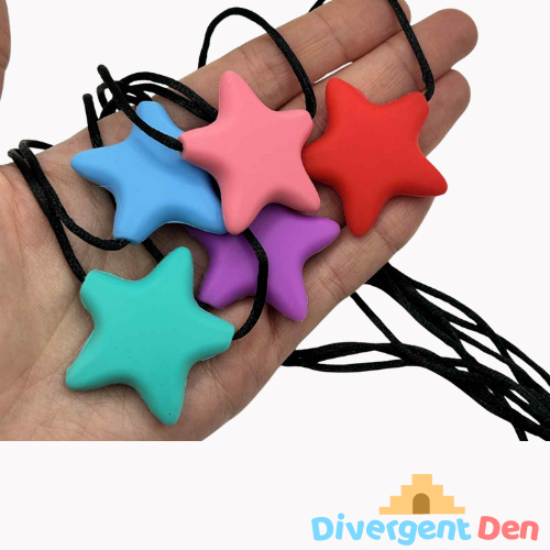 Oral Chew Star Necklace 5-Pack in assorted colours for variety and appeal