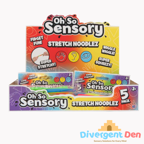 Box of Oh So Sensory Stretch Noodlez with colorful design and branding.