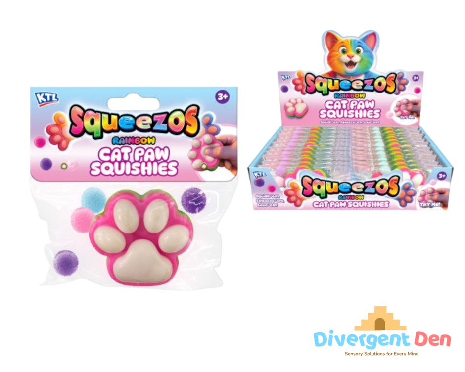 Squeezos Rainbow Cat Paw With Bobbles