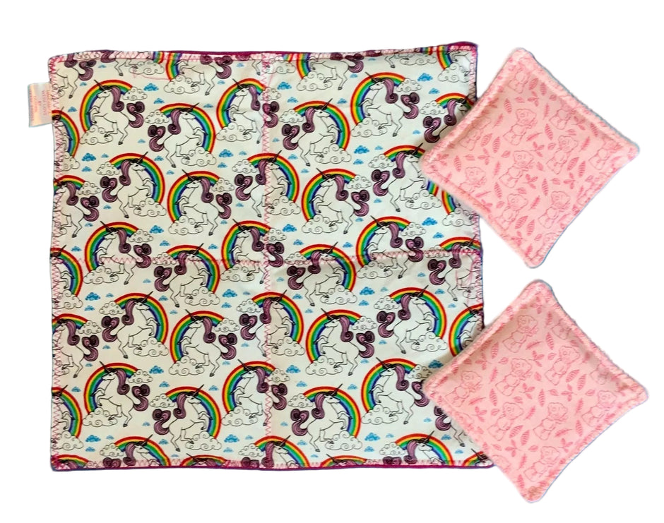 Unicorn patterned weighted lap pads and bean bags – sensory regulation toy for kids by The Divergent Den