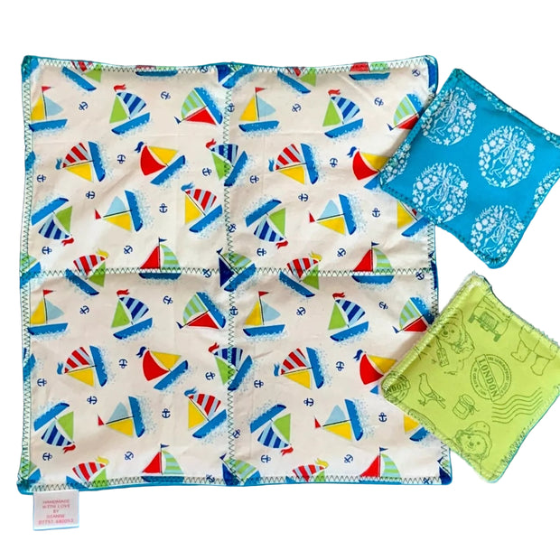 Weighted lap pad and bean bags in different patterns and colours – therapeutic sensory tools for neurodivergent children by The Divergent Den