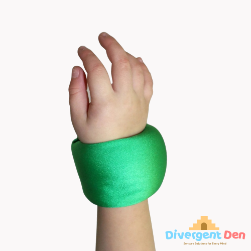 Close-up of weighted wristband showing adjustable Velcro strap and quality construction