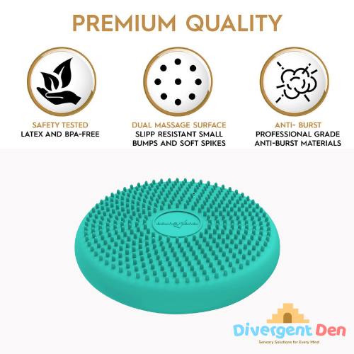 Close-up of wiggle seat cushion showing tactile bumps and flexible design for sensory input