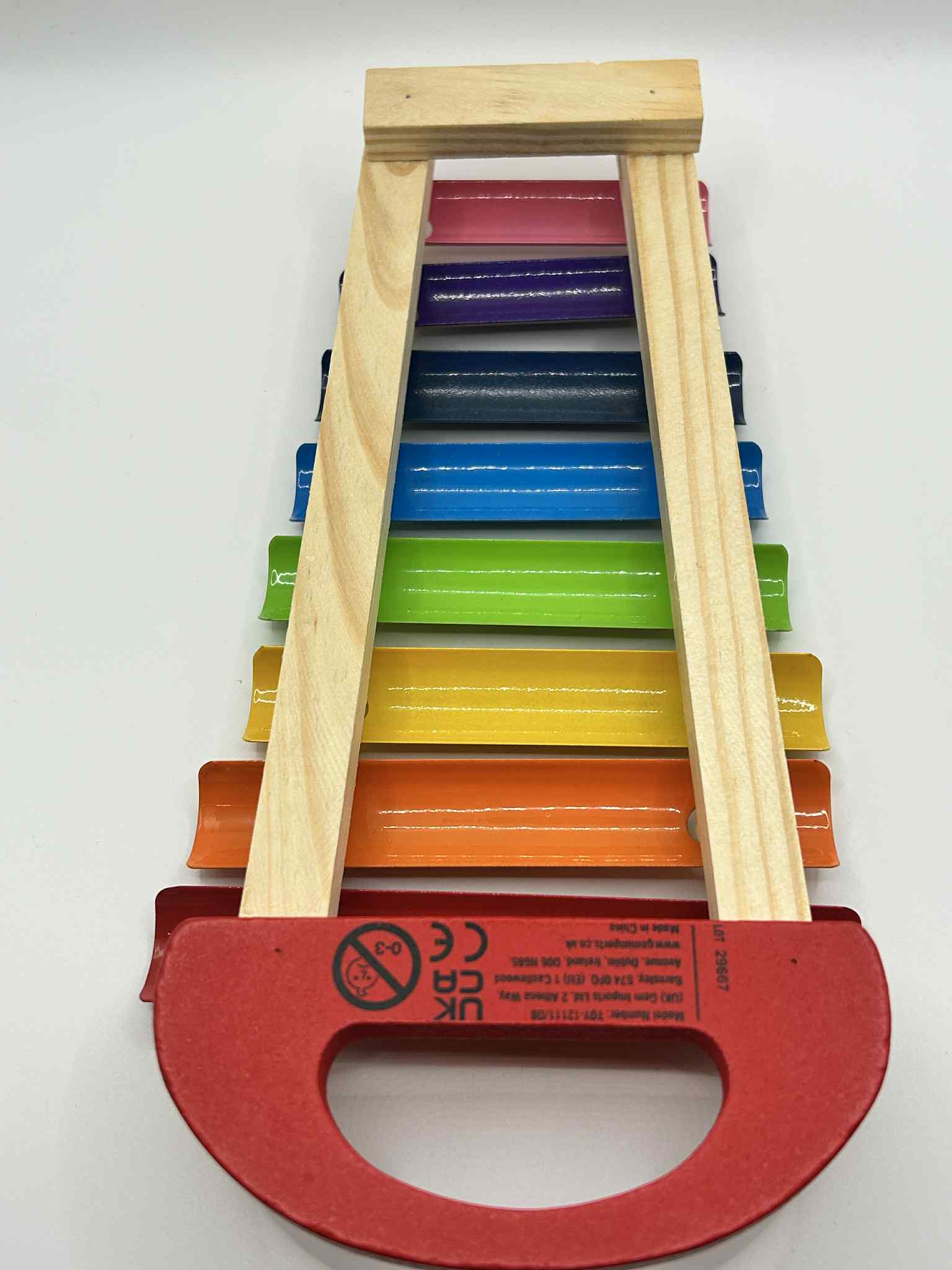 Close-up of Wooden Xylophone showing the back of the keys to show the wooden style for tactile play