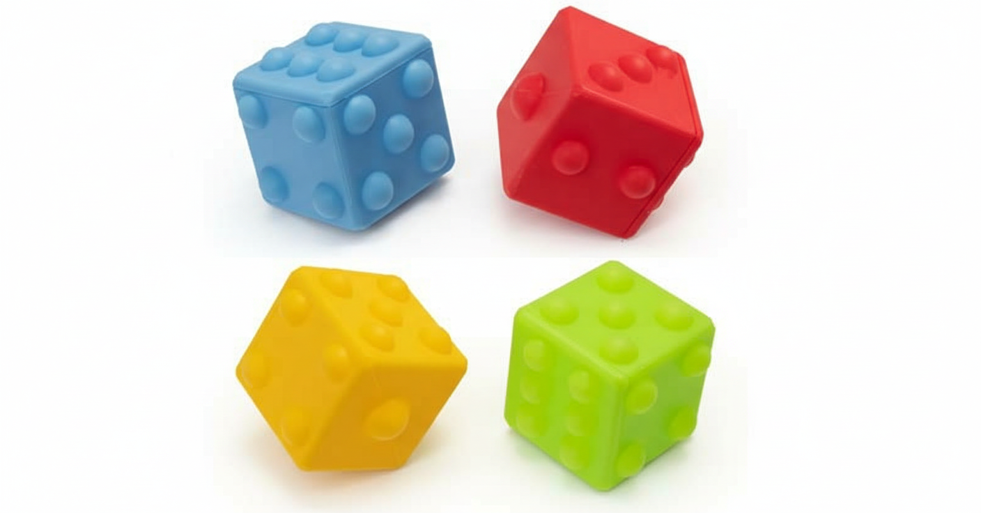 Combined sensory pop cubes in blue red yellow and green
