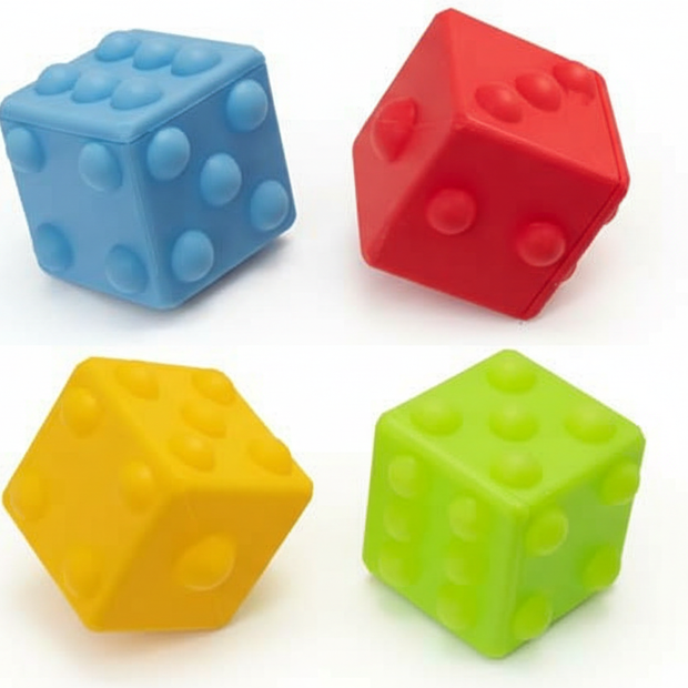 Combined sensory pop cubes in blue red yellow and green