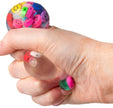 Six sensory fidget toys from Scrunchems box including sugar marble ball squish balls foam bear and colour change ball