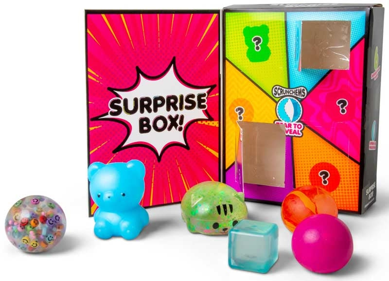 Scrunchems Surprise Box with 6 sensory fidget toys for neurodivergent children tactile stimulation